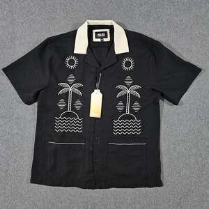 Malibu by Drill Clothing Co. Men's Black Textured Embroidered Palm Tree Shirt